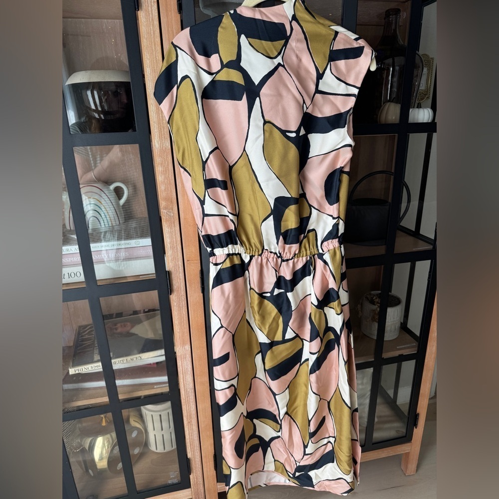 Marc Jacobs silk midi dress cowl mock neck short cap sleeve abstract print knee - Picture 3 of 11